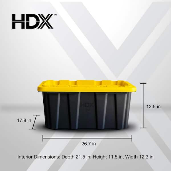 HDX - 17 Gal. Tough Storage Tote in Black with Yellow Lid