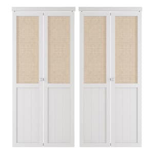72 in x 80 in(Double 36"W Doors) Webbing & Wood, PVC Covering MDF, White Bi-fold Door with Hardware