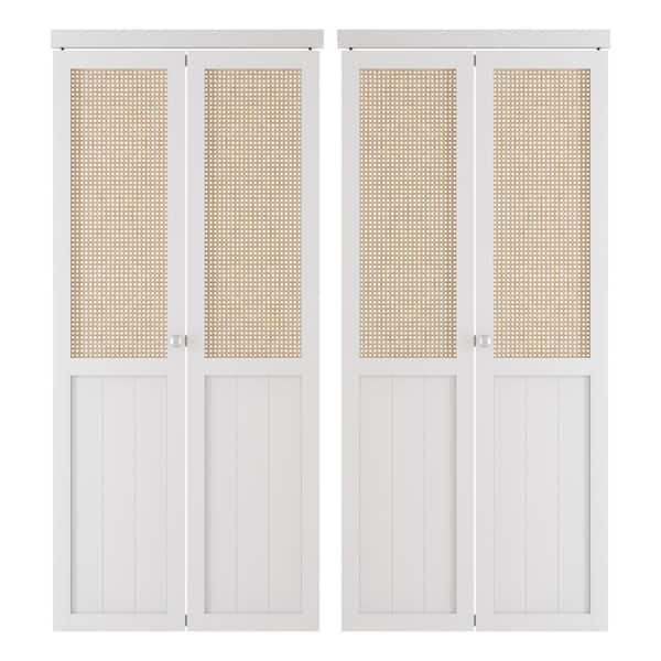 TENONER 72 in x 80 in(Double 36"W Doors) Webbing & Wood, PVC Covering MDF, White Bi-fold Door with Hardware