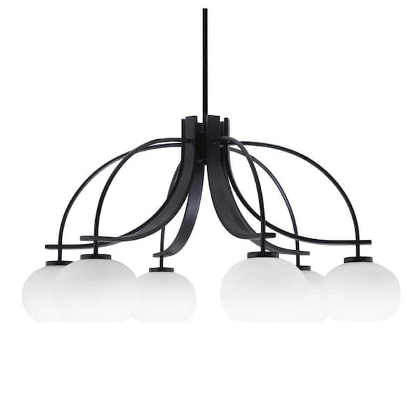Unbranded Olympia 17 in. 6-Light Matte Black Downlight Chandelier White Muslin Glass Shade