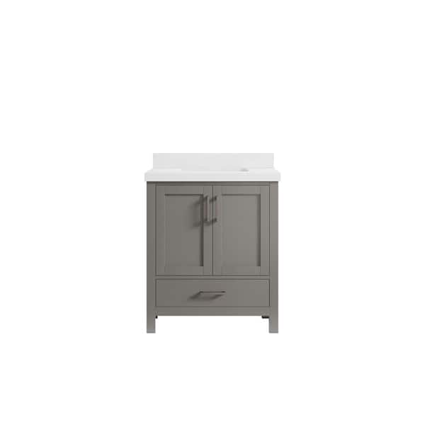 Willow Collections Malibu 30 in. W x 22 in. D x 36 in. H Bath Vanity in Gray with 2 in. White Quartz Top
