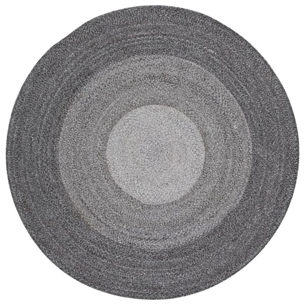 Braided 4 ft. x 4 ft. Charcoal/Gray Gradient Border Round Area Rug