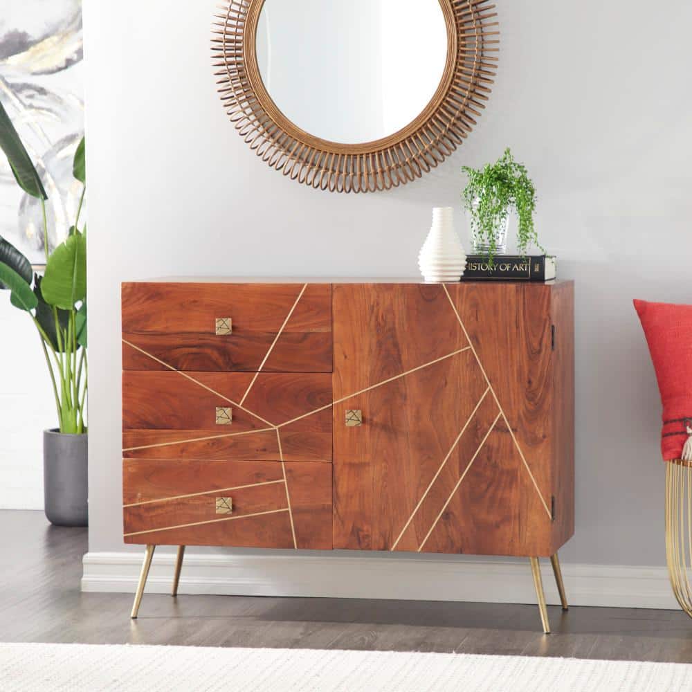 DecMode 36" x 46" Brown Metal Modern Buffet