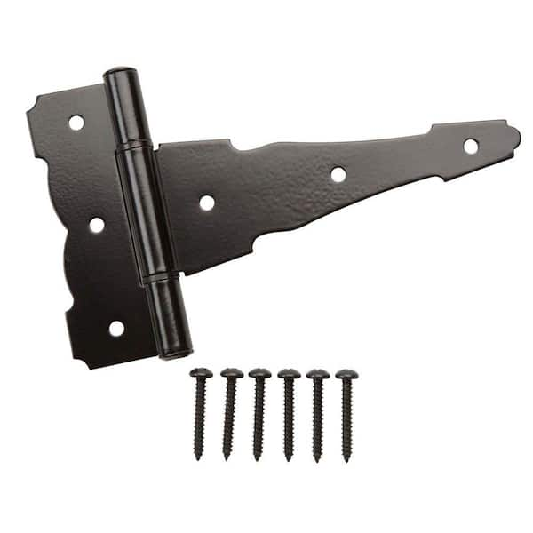 Everbilt 6 in. x 4-1/4 in. Black Heavy-Duty Decorative Tee Hinge