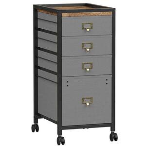 Grey Wood Vertical File Cabinet with 4-Drawers and Wheels