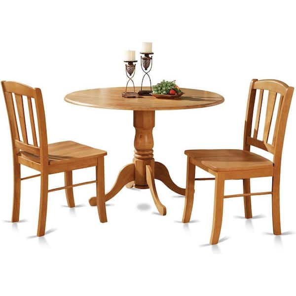 3-Piece Natural Oak Finish Solid Wood Top-Dining Room Set-Seats 4