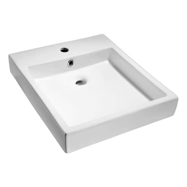 ANZZI Deux Series Rectangular Ceramic Vessel Sink in White