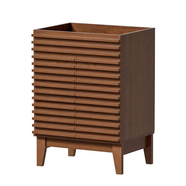 24 in. Bath Vanity Cabinet without Top, Walnut, Mid-Century with 2 Soft-Close Doors, Wood Grain Laminate, Unassembled