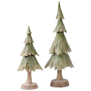 15 " Green and Brown Textured Wood Grain Table Top Christmas Tree