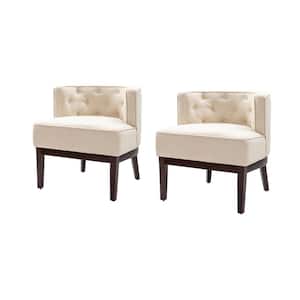 Severin Ivory Upholstered Diamond Pull Button Barrel Chair with Solid Wood Legs (Set of 2)