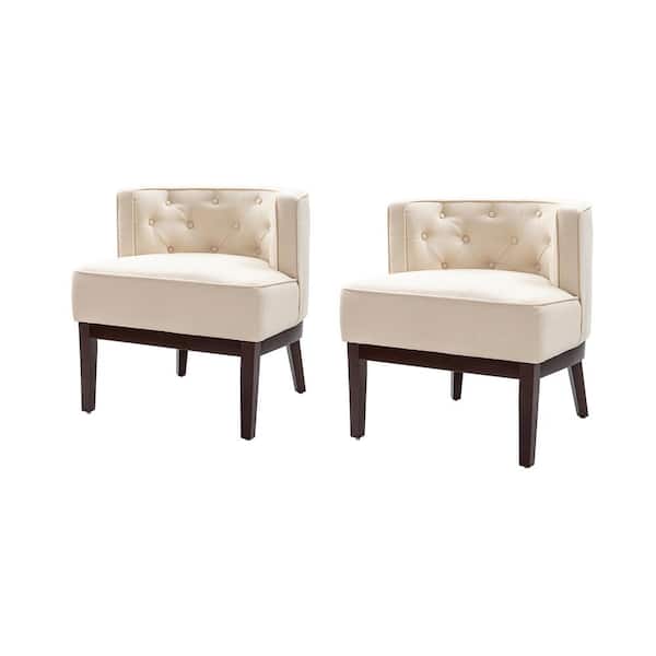 JAYDEN CREATION Severin Ivory Upholstered Diamond Pull Button Barrel Chair with Solid Wood Legs (Set of 2)