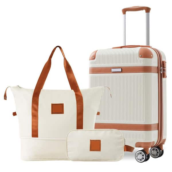 LIVACA 3-Piece Cream Lightweight ABS Plastic Hardshell Spinner TSA