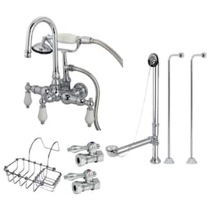 Vintage 3-Handle Clawfoot Tub Faucet Package with Supply Line in Polished Chrome