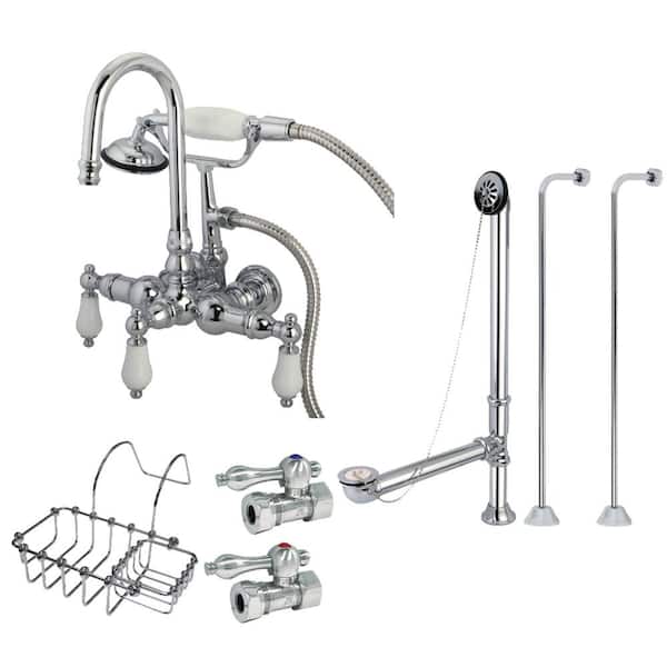 Kingston Brass Vintage 3-Handle Clawfoot Tub Faucet Package with Supply Line in Polished Chrome
