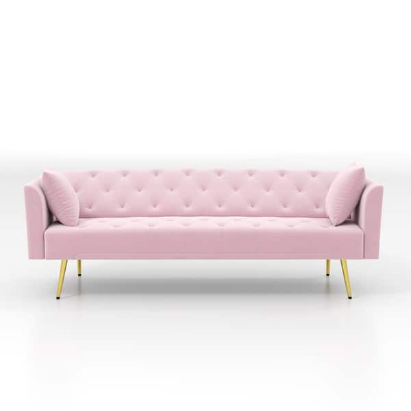 72 in. Pink Twin Size Sofa Bed Modern velvet Convertible Foldable Sleeper Sofa with Tufted for Small Space