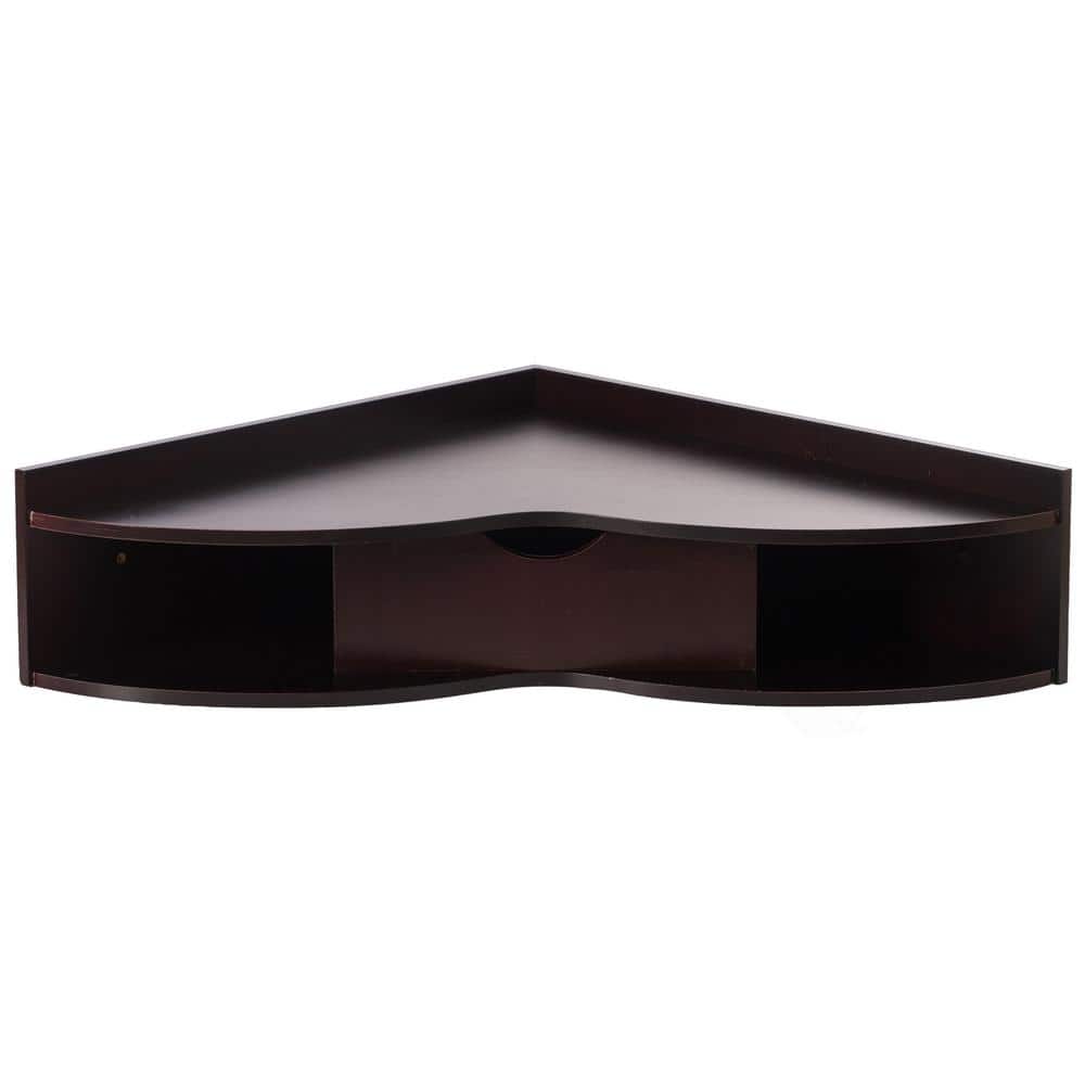 Elegant Heart-Shaped Brown Corner Writing Desk with Drawer and Shelves