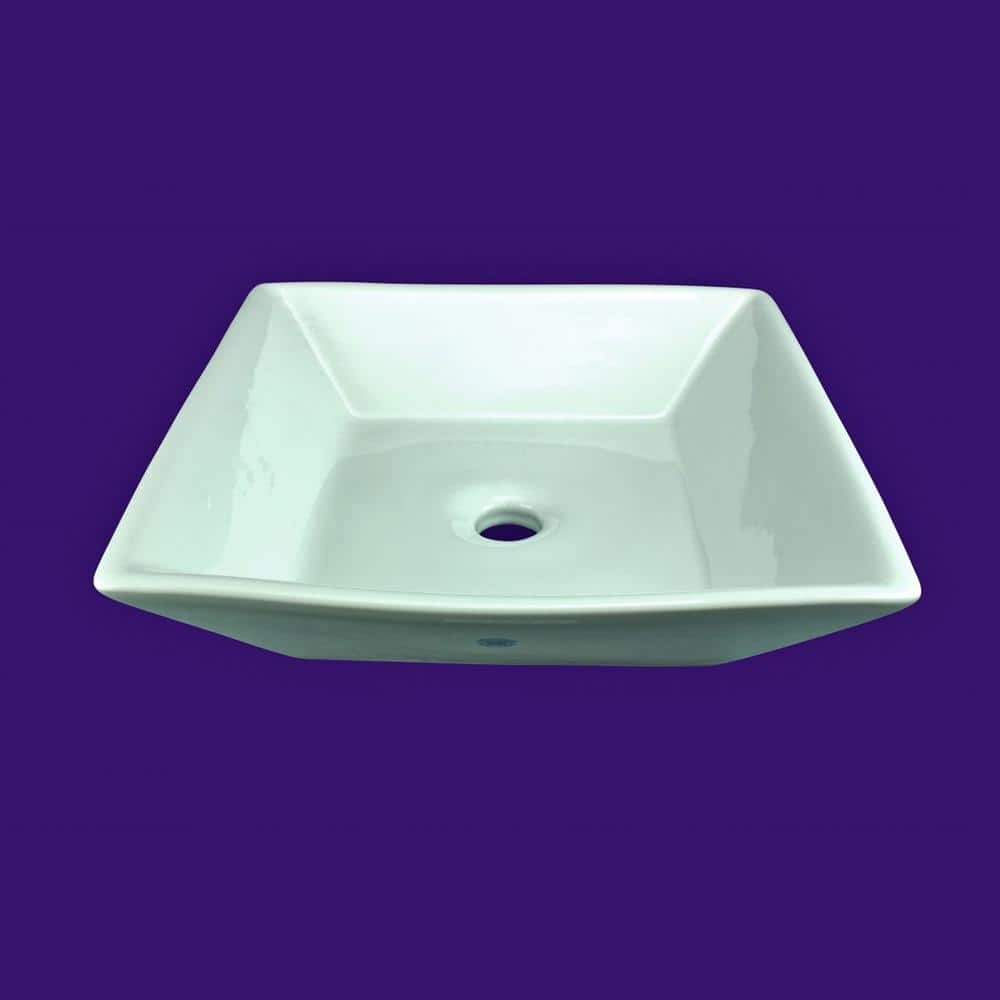 White Ceramic Square Above-Counter Vessel Sink with Reno-Gloss Finish