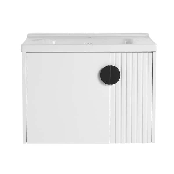 Boosicavelly 27.75 in. W x 18.50 in. D x 20.69 in. H Single Sink Wall MountedBath Vanity in White with White Ceramic Top