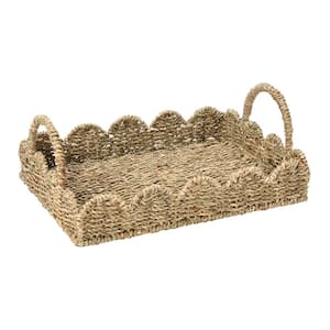 Brown Natural Seagrass Rectangle Tray with Scalloped Edge