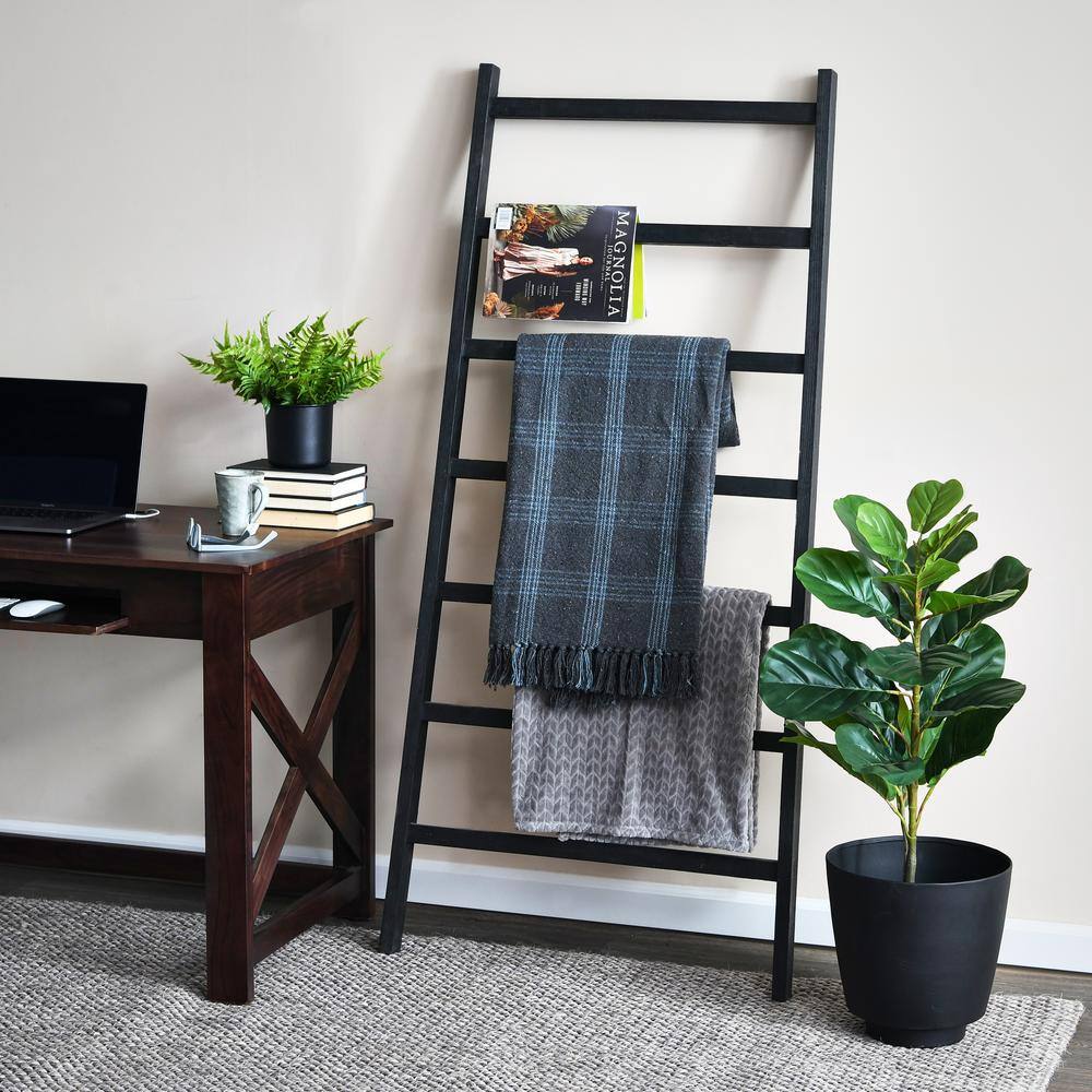 64" Black Firwood Decorative Ladder with 7 Rungs