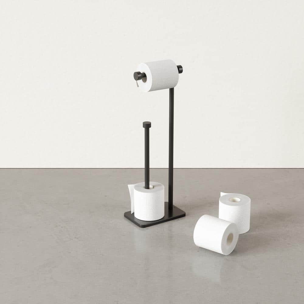 Black Freestanding Toilet Paper Holder with Reserve