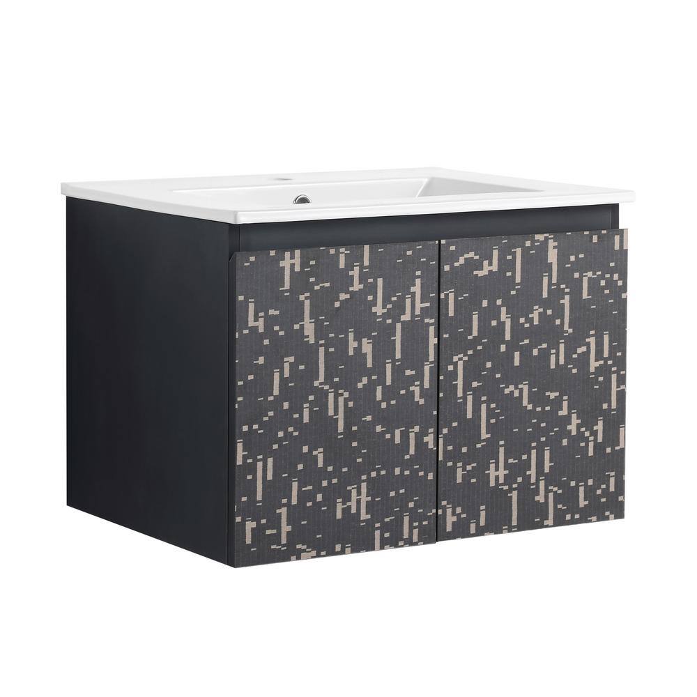 24 in. W x 18.3 in. D x 17.3 in. H Single Sink Wall Mounted Bath Vanity in Babys Breath Pattern with White Ceramic Top price history on PriceWatchPro