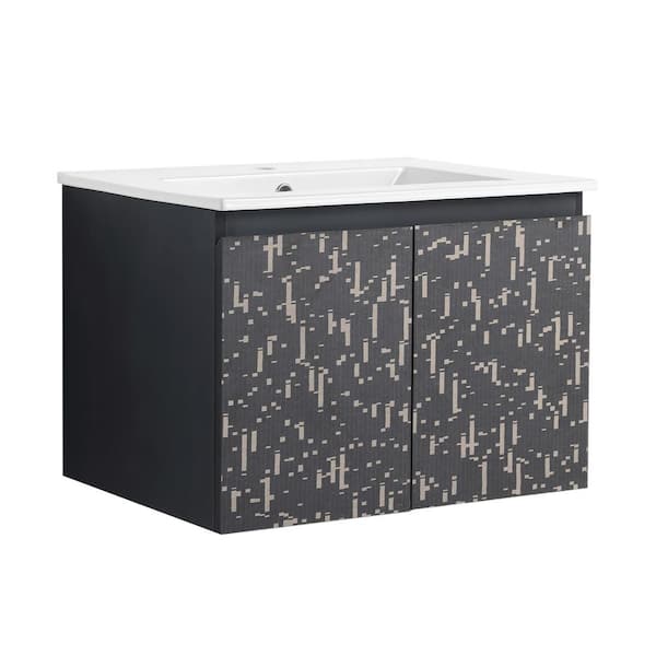 Dimakai 24 in. W x 18.3 in. D x 17.3 in. H Single Sink Wall Mounted Bath Vanity in Babys Breath Pattern with White Ceramic Top