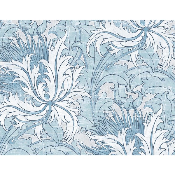 NextWall 40.5 Sq. Ft. Blue Waterfall Floral Folly Vinyl Peel and Stick Wallpaper Roll