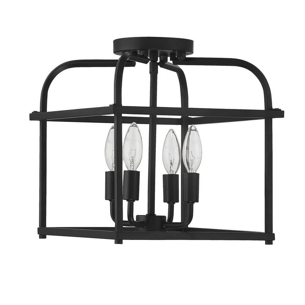 Geometric Charm 4-Light Matte Black Semi-Flush Ceiling Fixture
