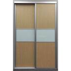 48 in. x 96 in. Matrix Satin Clear Aluminum Frame Maple and White Painted Glass Interior Sliding Closet Door