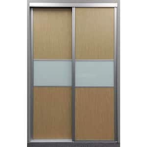 72 in. x 81 in. Matrix Satin Clear Aluminum Frame Maple and White Painted Glass Interior Sliding Closet Door