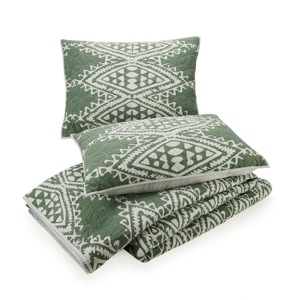 Full Gray Cotton Reversible Quilt Set with Trim