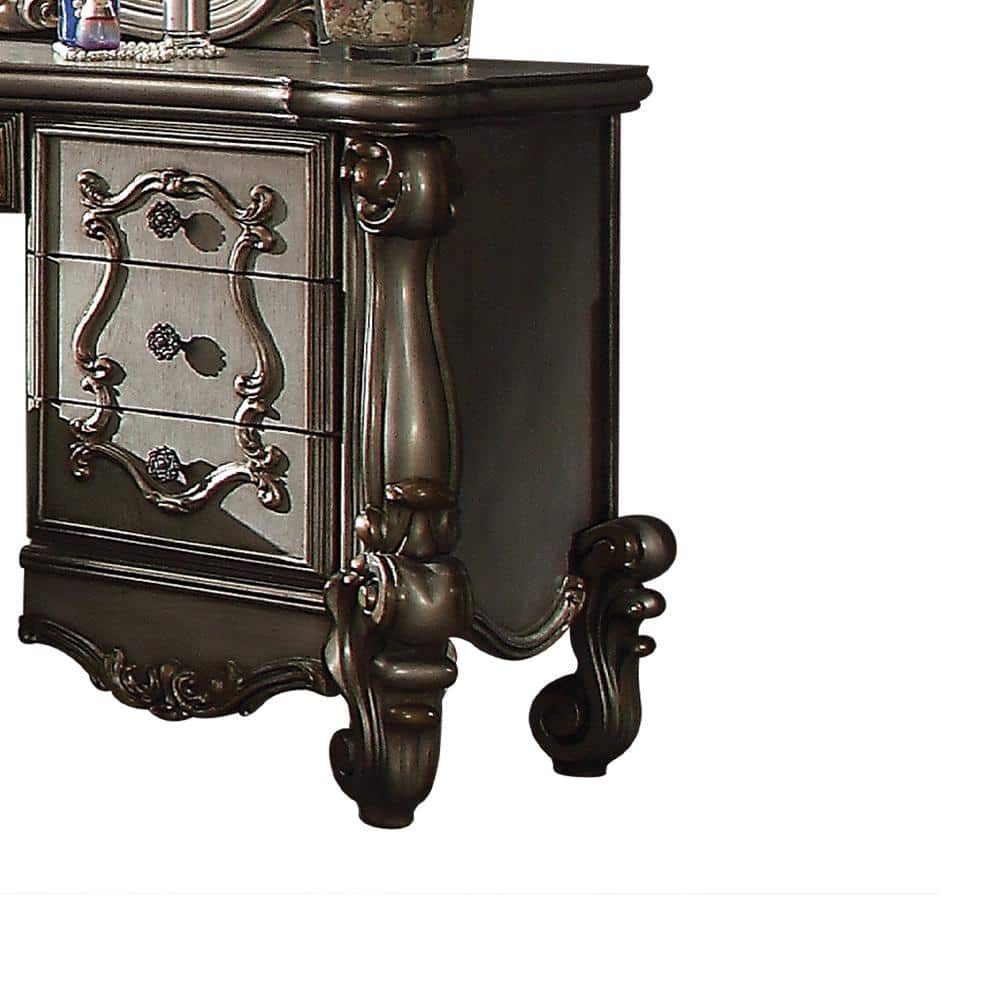 Antique Platinum Versailles Vanity Desk with Bench and Mirror