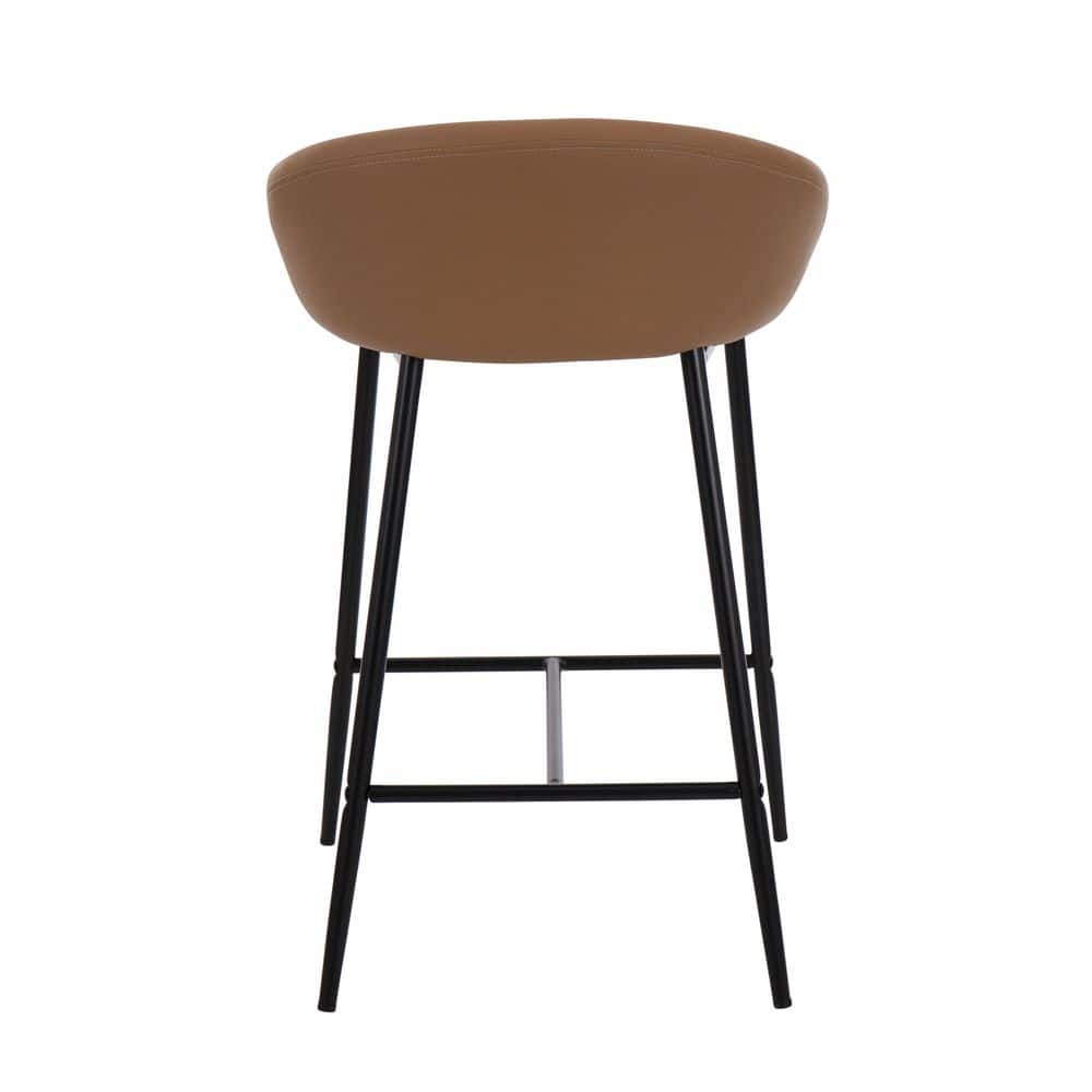 Camel Faux Leather Counter Stools with Black Metal Frame, Set of 2