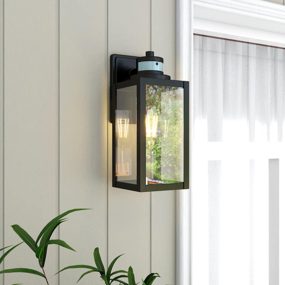 Matte Black Medium Outdoor Motion Sensor Lantern Sconce