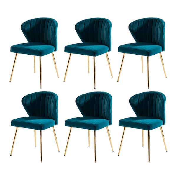 JAYDEN CREATION Olinto Teal Side Chair with Metal Legs Set of 6