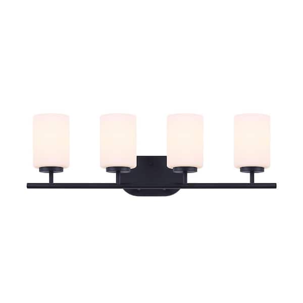 Home Decorators Collection Tatum 4-Light Matte Black Vanity Light with White Opal Glass Shades