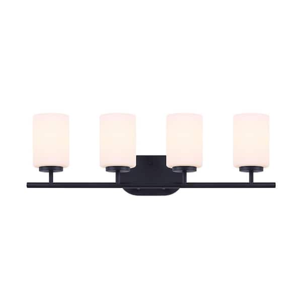 Tatum 4-Light Matte Black Vanity Light with White Opal Glass Shades