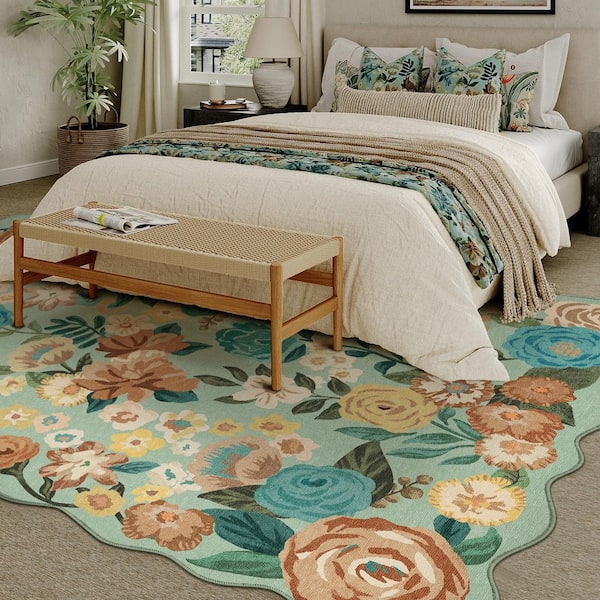 Bella Green 6 ft. x 9 ft. Floral Washable Area Rug
