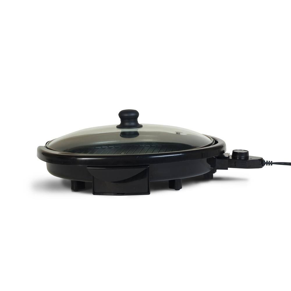 Elite Black Round Aluminum Indoor Electric Grill with Glass Lid