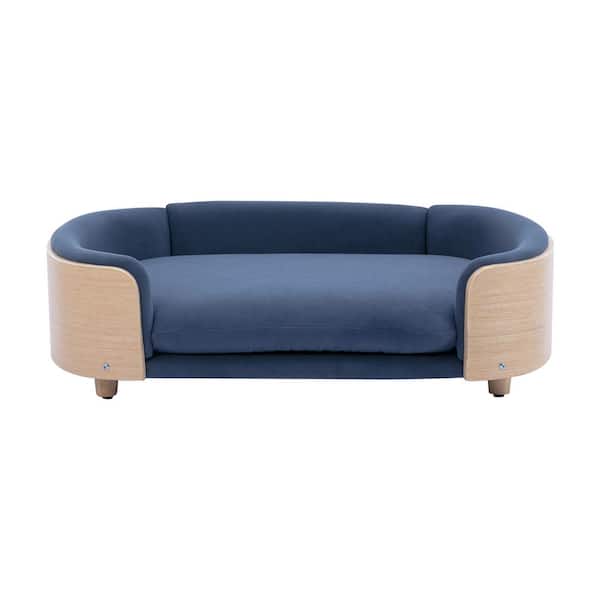 cenadinz Large Dark Blue Dog Bed with Velvet Cushion