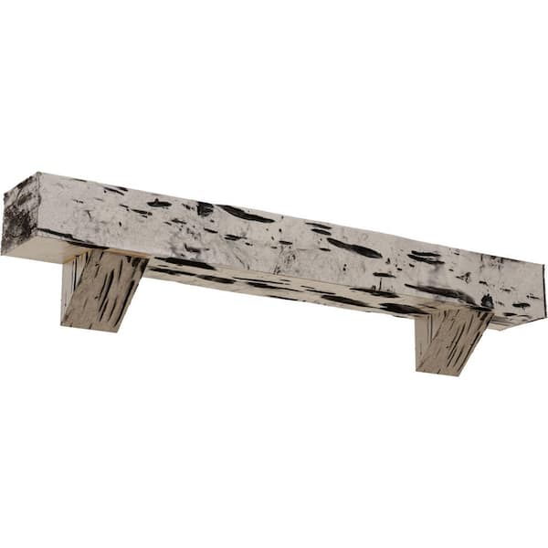 Ekena Millwork 6 in. x 10 in. x 7 ft. Pecky Cypress Faux Wood Fireplace Mantel Kit with Breckinridge Corbels, Burnished Pine