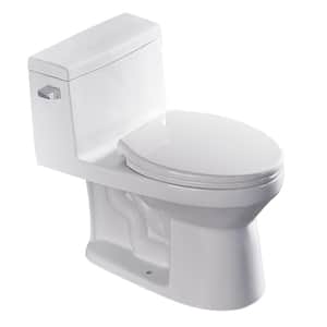 Ceramic 1-Piece Single Flush Elongated Standard Toilet with Soft Clsoing Seat