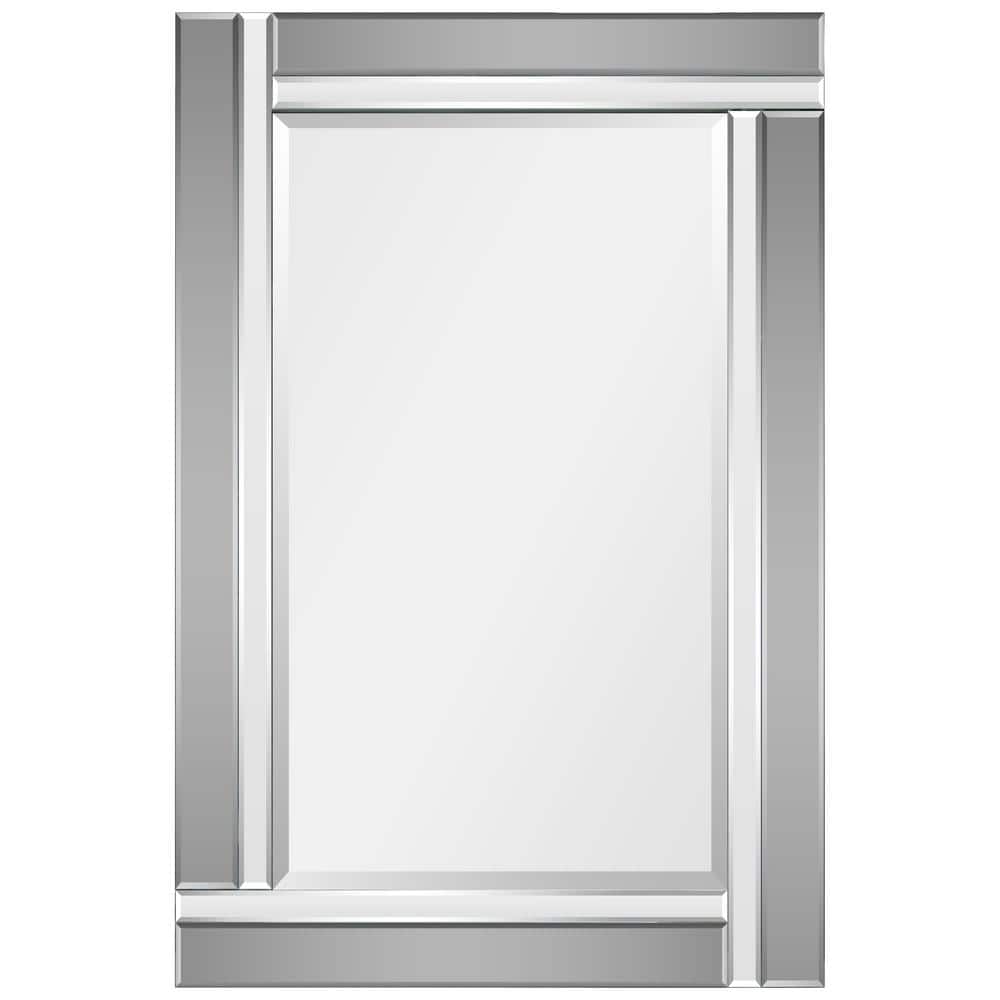 Rectangular Beveled Silver and Gray Wood Framed Wall Mirror