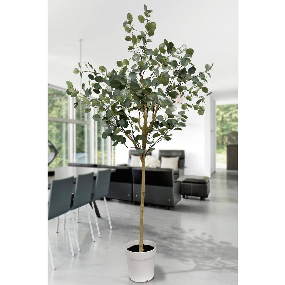 70'' Potted Silk Eucalyptus Tree in White Plastic Pot