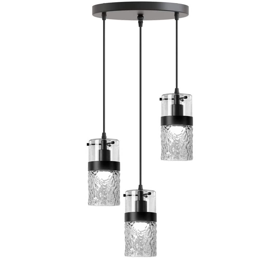 13.8 in 3-Light Black Cluster Pendant Light with Metal Frame and Glass Shades, E26 Base, Traditional Hanging Chandelier price history on PriceWatchPro