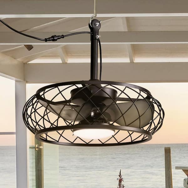 20 in. Smart Indoor/Outdoor Black Plug-in Chandelier Ceiling Fan with Dimmable Led Lights for Patio