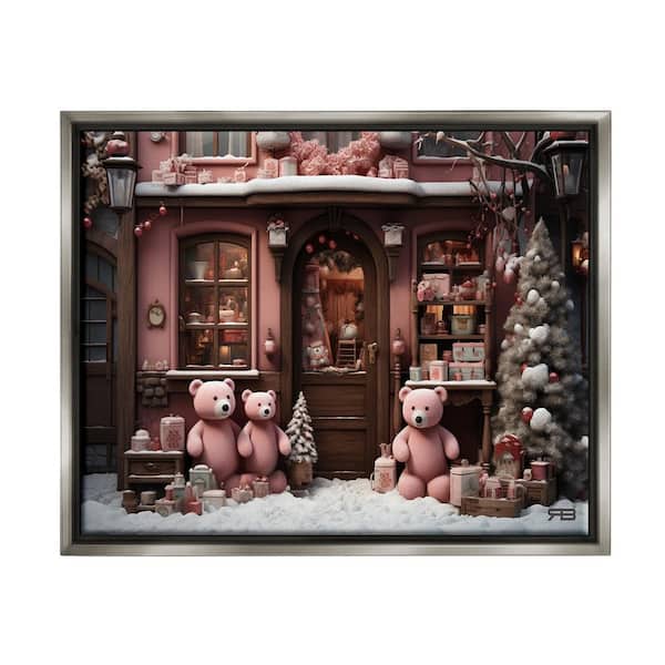 Stupell Industries Christmas Shop with Bears by RB 1 Piece Floater Frame Graphic Print Architecture Poster Art Print 21 in. x 17 in.