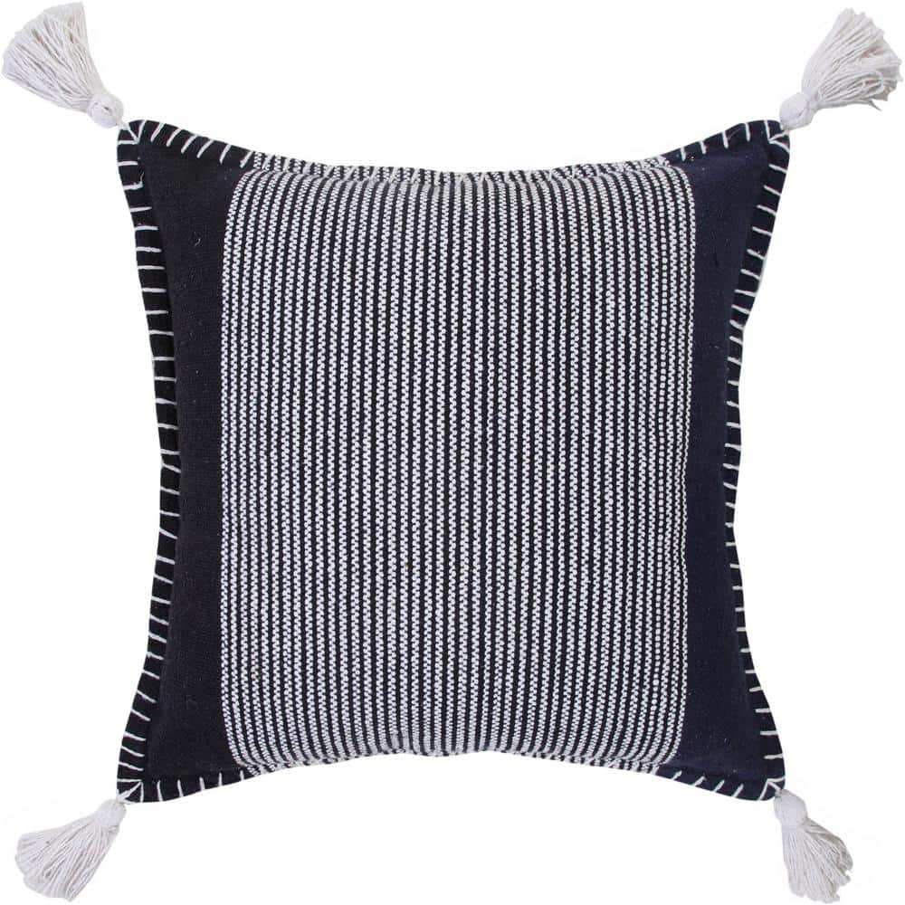 2-Toned Black / Navy / White 20 in. x 20 in. Simple Striped Whipstitch Indo