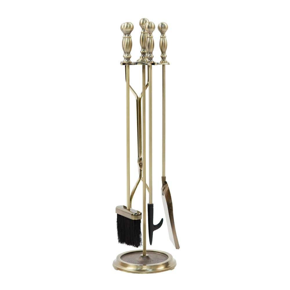 ACHLA DESIGNS 30 in. Tall 5-Piece Antique Brass Sutton Fireplace Tool Set